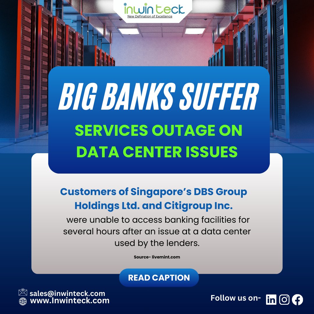 Inwinteck_com's tweet image. Read Caption 👇

Customers of Singapore’s DBS Group Holdings Ltd. and Citigroup Inc. were unable to access banking facilities for several hours after an issue at a data center used by the lenders.

Source- shorturl.at/dmtDG

#Inwinteck #DataCenterIssues #BigBankSuffer
