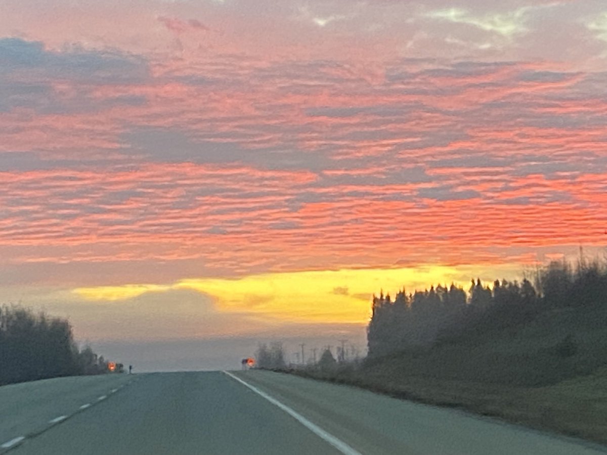 Sun coming up as I drove back to Edmonton from Jasper