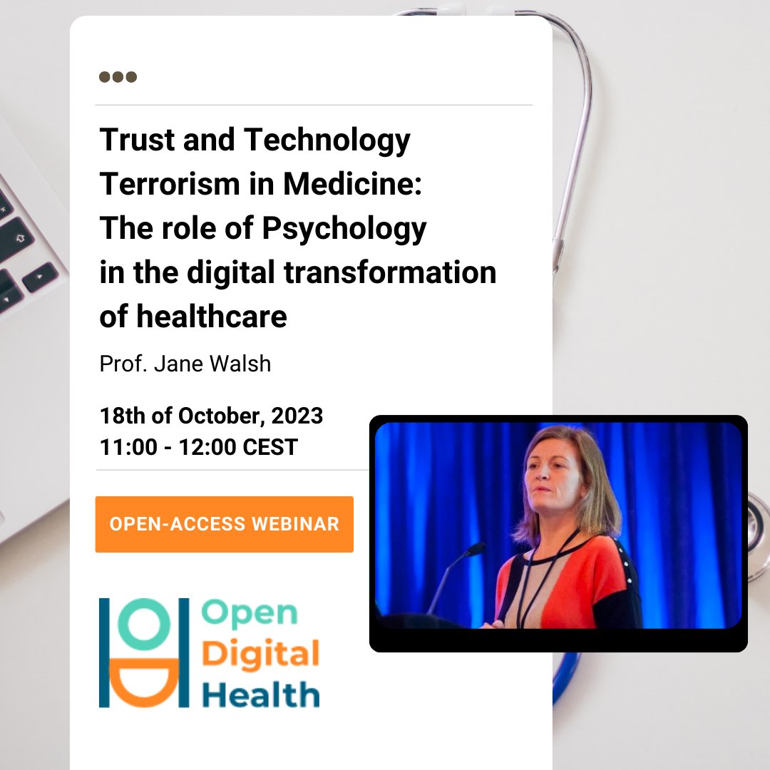 Open Digital Health (@opendigihealth) on Twitter photo ❗️🗓️This Wednesday❗️
<a href="/ProfJaneWalsh/">Prof Jane Walsh</a> on the role of psychology in the digital transformation of healthcare. Join us for a FREE ONLINE webinar 🤓
Register here: opendigitalhealth.org/event/trust-an… ❗️🗓️This Wednesday❗️
<a href="/ProfJaneWalsh/">Prof Jane Walsh</a> on the role of psychology in the digital transformation of healthcare. Join us for a FREE ONLINE webinar 🤓
Register here: opendigitalhealth.org/event/trust-an…