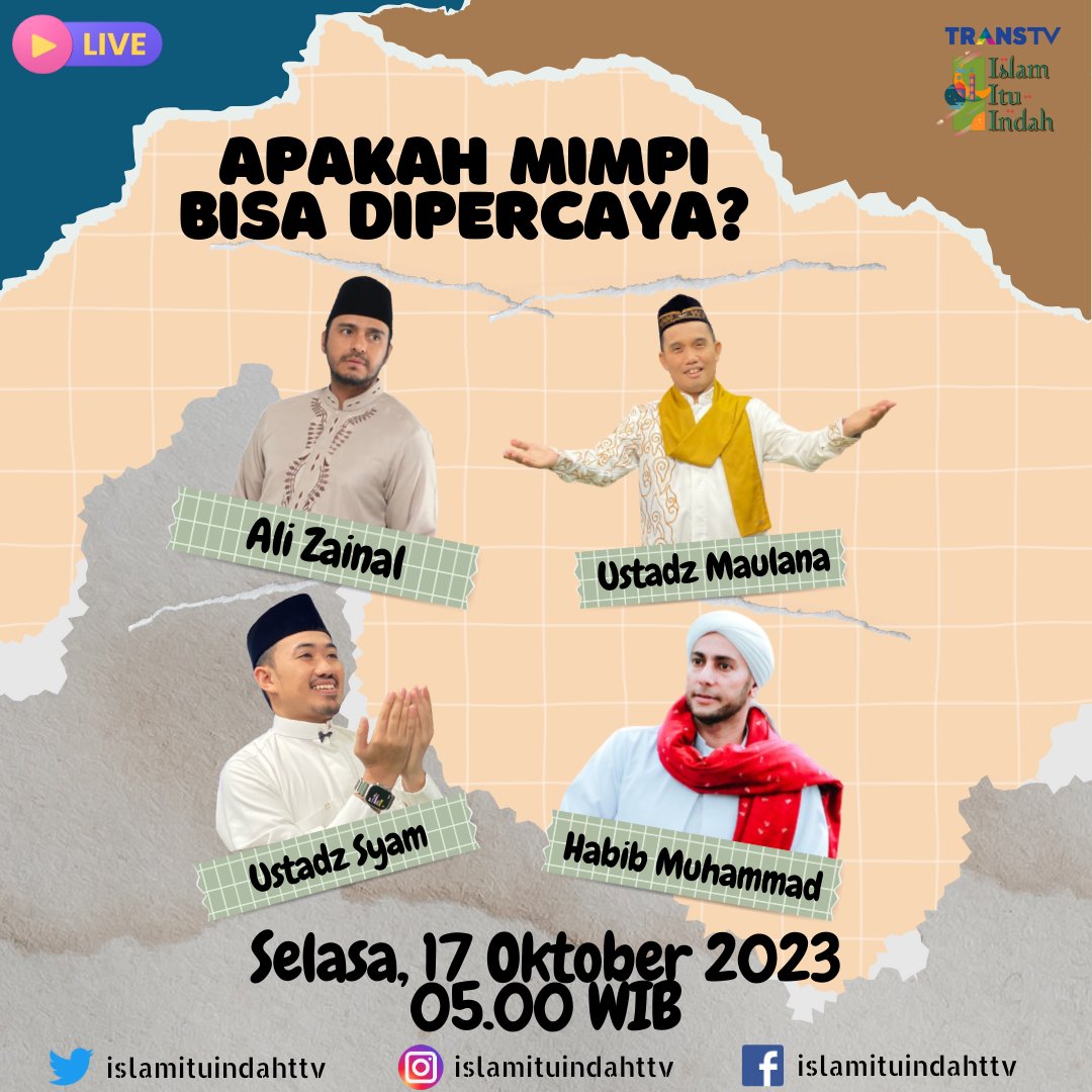 Insyallah besok kita bahas ya Mengenai Mimpi, emang ada tafsir mimpi dalam islam? Ntn ya bsk hari selasa 17 oktober jam 5.00 WIB