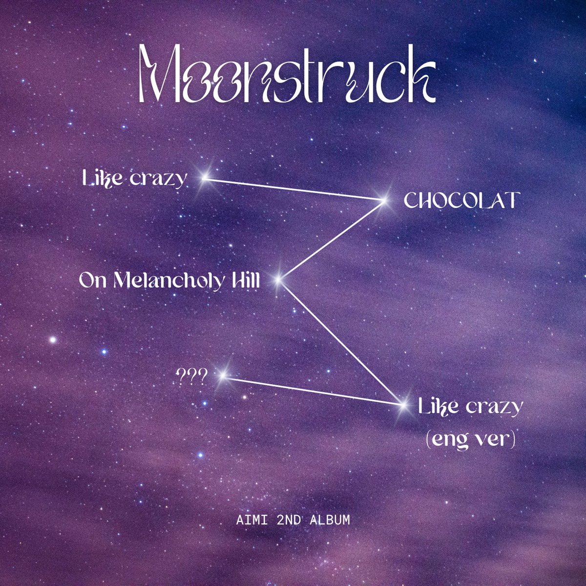 ㅤ
𝘚𝘛𝘈𝘙𝘞𝘈𝘠 𝘌𝘕𝘛𝘌𝘙𝘛𝘈𝘐𝘕𝘔𝘌𝘕𝘛

AIMI
2nd EP: 𝙈𝙊𝙊𝙉𝙎𝙏𝙍𝙐𝘾𝙆
⋆ Tracklist

20.10.23ㅤ
ㅤ