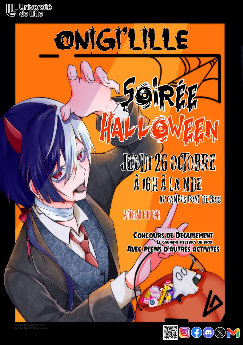 ONIGILILLE's tweet photo. Venez fêter Halloween en compagnie d’Onigi’Lille 🎃

🗓️ Save the date : le jeudi 26 octobre à partir de 16H à la MDE
🎉 De nombreuses animations au programme : concours de déguisement, photo booth (2,50€ la photo), concours d'histoires effrayantes… et bien d'autres !

(suite⬇️) https://t.co/ZnSJ9LNvDb