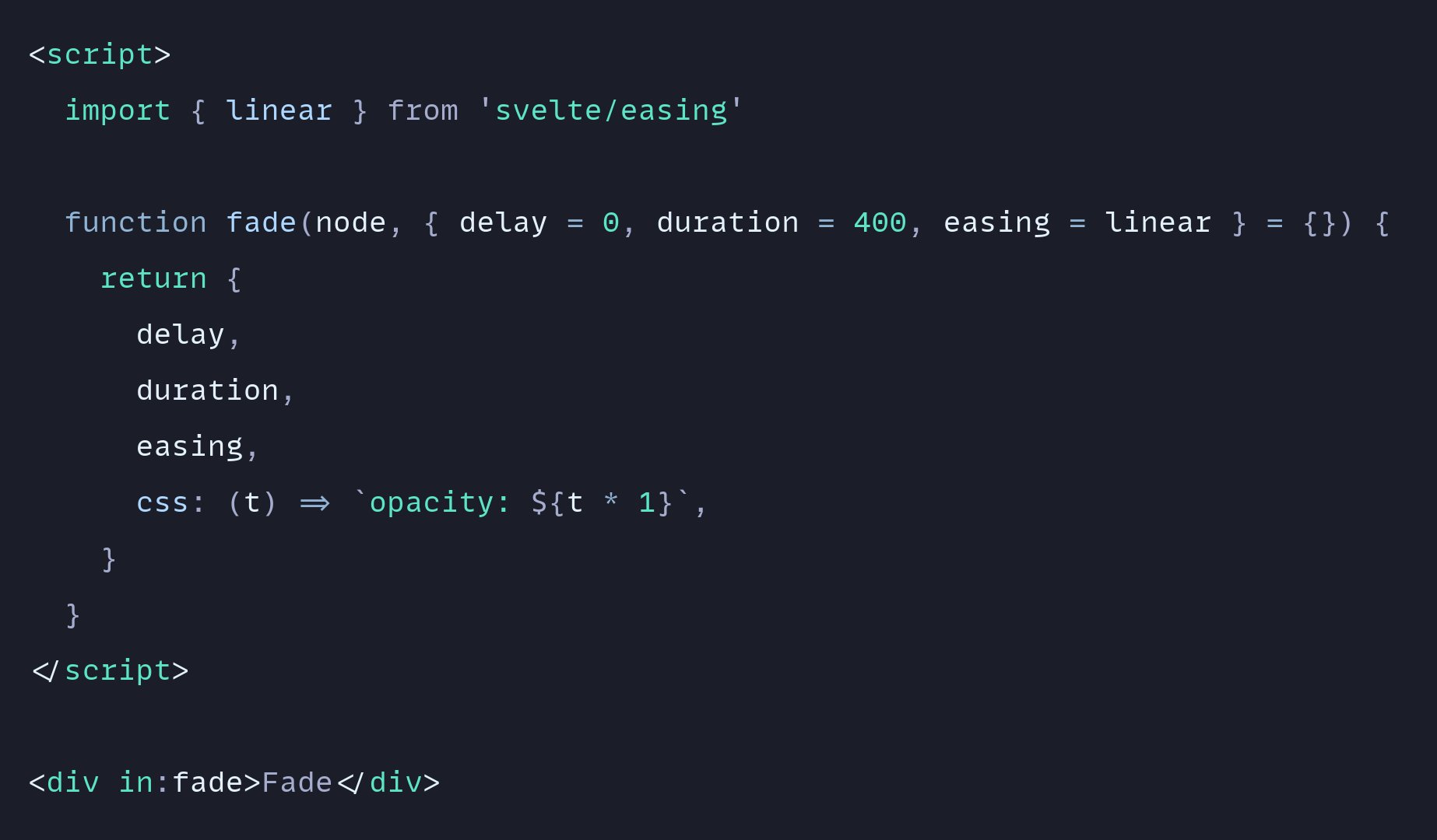 Matia on X: "To create a custom transition in Svelte you only have to return a `css` function and Svelte will create a CSS animation that plays on the element. Every built-in Matia on X: "To create a custom transition in Svelte you only have to return a `css` function and Svelte will create a CSS animation that plays on the element. Every built-in