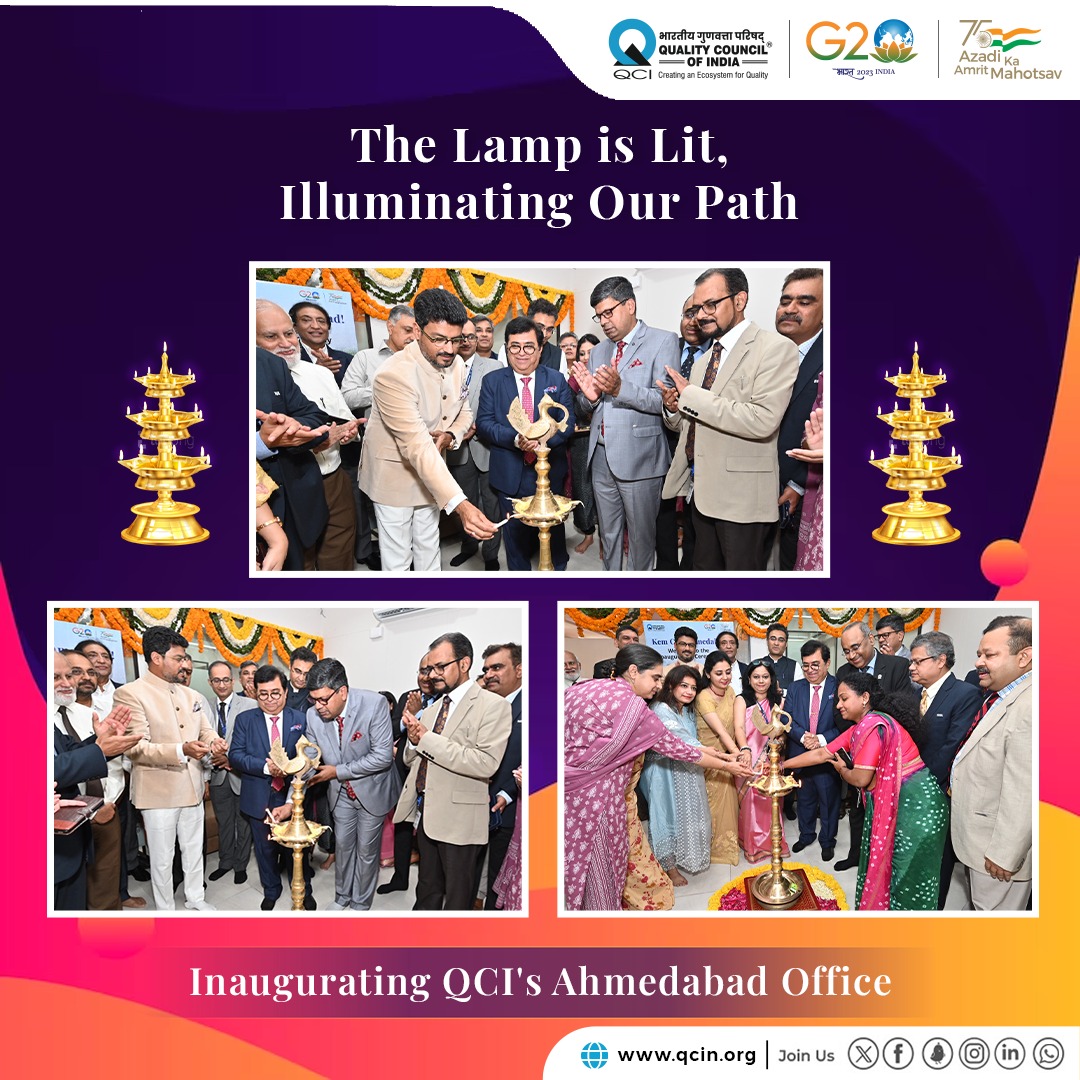 By lighting the lamp, we illuminate quality excellence at QCI's Ahmedabad office. Together, let's propel the journey of quality forward, ensuring a brighter tomorrow for all. @jaxayshah, @DPIITGoI, @PIB_India, @NABL_QCI, @NABCB_QCI, @NBQP_QCI, @NABET_QCI, @NABH_QCI, @RajMah70