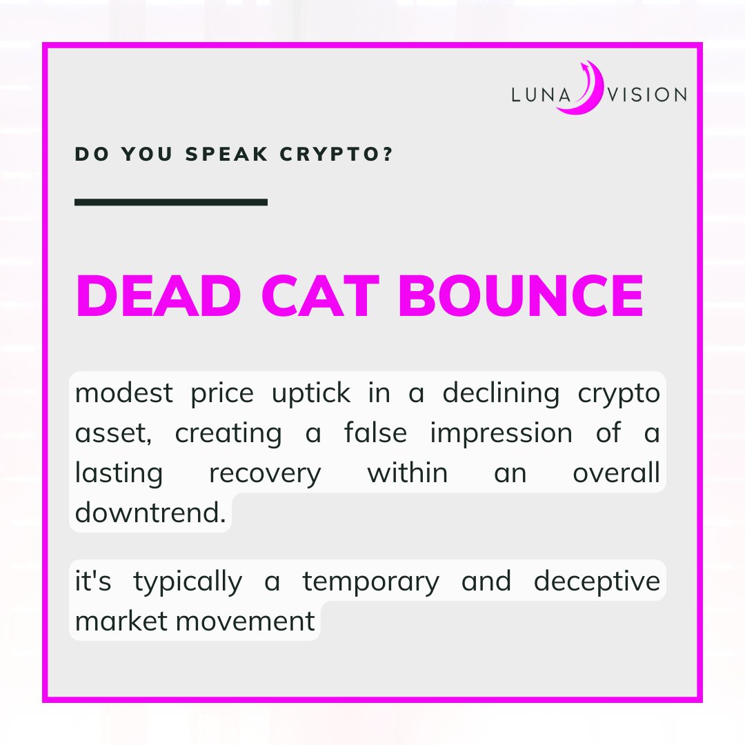 Today in #speakingcrypto What does “Dead cat bounce” mean?🤷‍♀️ ➕More  definitions at the crypto dictionary: https://t.co/Ytsy3TUh0i