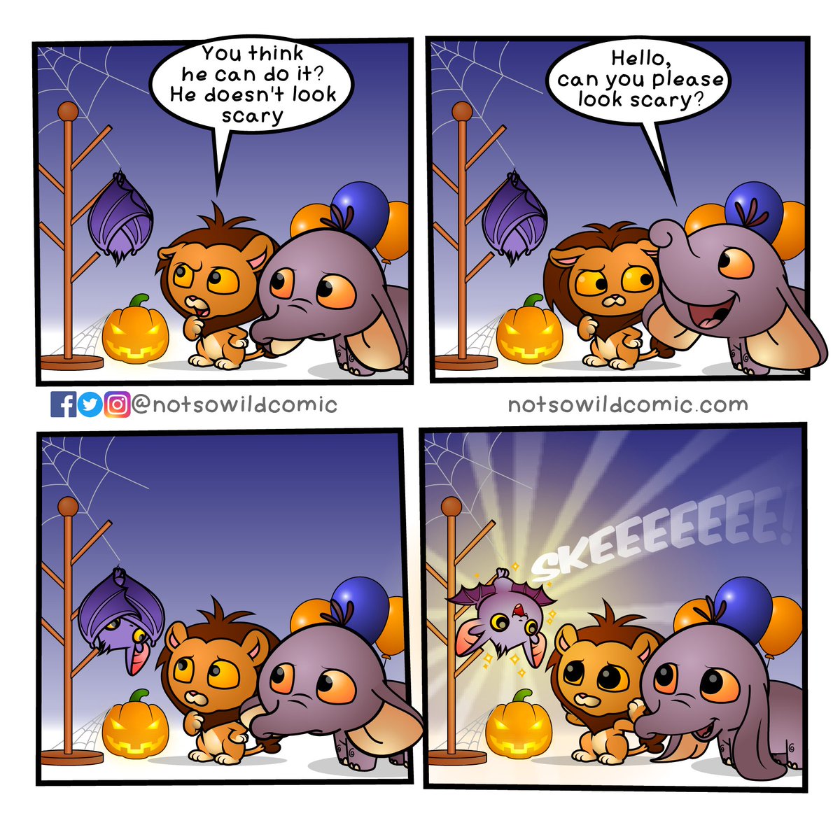 notsowildcomic's tweet photo. Who said bats are scary?
.
#notsowild #notsowildcomic #comic #comics #webcomic #webcomics #cutecomics #friendship #funnycomic #dailycomic #dailycomics #cute #cuteness #wholesome #comicoftheday #cartoon #halloween #christmasinhalloween #bat https://t.co/4CFvH7AI4v
