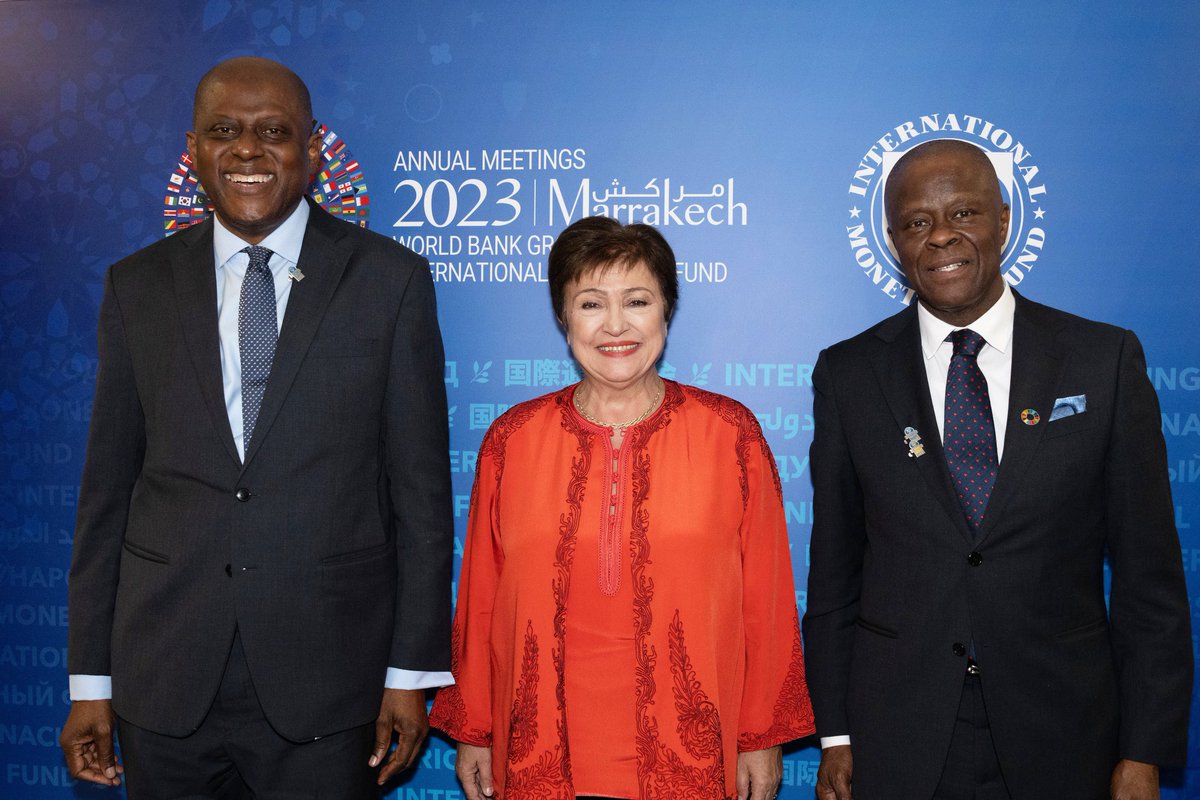 DrYemiCardoso's tweet photo. The end of a productive few days at the #IMFMeetings with the Managing Director of the International Monetary Fund (IMF), Kristalina Georgieva and the Minister of Finance and Coordinating Minister of the Economy, Mr. Wale Edun. https://t.co/s3ZoBrGxPb