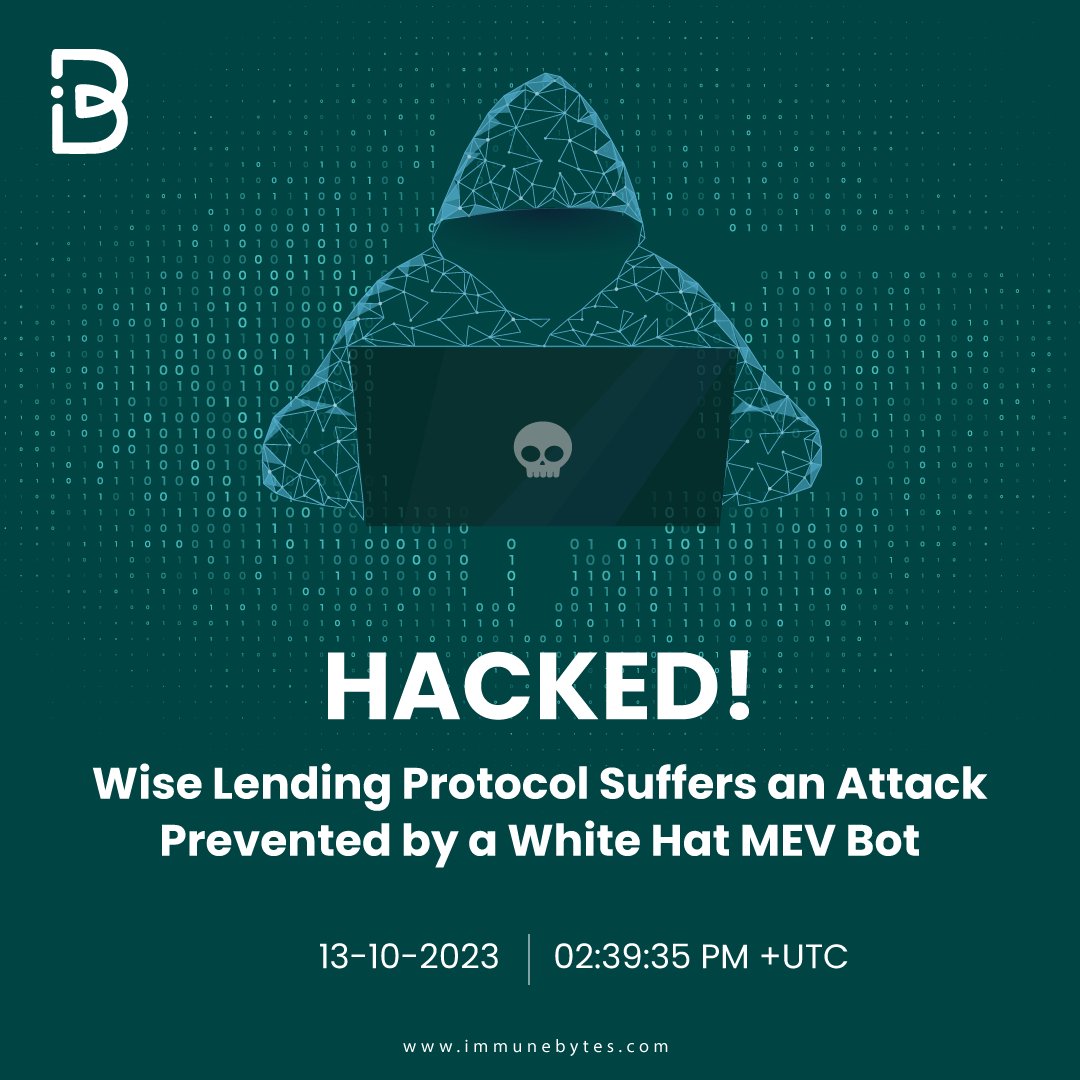 ImmuneBytes's tweet photo. On Oct 13, @Wise_Lending protocol on #ETH was attacked by the attacker but the transaction was successfully front-run by a notable white-hat MEV bot c0ffeebabe.eth. 

This is the same white hat MEV bot which returned 💰2,879 ETH (~ $5.4 million) to Curve Finance, during its exploit in July 2023.

👉It front-run the txn by offering ~93.4 ETH ($146.9k) as a bribe.

👉Additionally, the bot managed to secure its income of 75.79 ETH ($118K) through this exploitative maneuver.

👉It returned the 💰169.19 ETH to @Wise_Token.
In response, @Wise_Token rewarded the bot with 1 ETH.

The attacker, in this case, leveraged two critical vulnerabilities to execute the attack:

👉Manipulating Share Values through 'Donate': 

The first exploit involved manipulating the value of each share within the lending pool by using the 'Donate' function. This manipulation likely created a skewed perception of the pool's health and assets.

👉Precision Loss in 'withdrawShares': 

The second exploit took advantage of precision loss, causing the 'withdrawShares' function to return a value of 0. This clever manipulation allowed the attacker to withdraw the donated WBTC, effectively emptying the pool.

👉Successful Frontrun Transaction: https://t.co/Q0bSGh85lS 

👉Failed WiseLending-Exploiting Transaction: https://t.co/AgG8wQdPJ3 

#bugbountytips #bugbounty #blockchains #BlockchainEducation #Blockchain101 #blockchaintechnology #WEB3 #web3community #web3jobs #smartcontracts #cryptocurrencies #cryptocurrency #CryptoNews #cryptowallet #Cryptoinvesting #Ethereum #Binance📷📷 #BinanceUS #Ethererum #Solana #blockchainjobs #blockchainprojects #BlockchainBasics