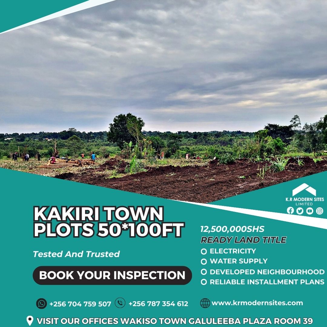 NEW KAKIRI TOWN PLOTS FOR SALE 12,500,00SHS
Ready Land Title
Payable Installments
Water And Electricity
𝐁𝐎𝐎𝐊 𝐘𝐎𝐔𝐑 𝐈𝐍𝐒𝐏𝐄𝐂𝐓𝐈𝐎𝐍 𝐍𝐎𝐖 𝐅𝐎𝐑 𝐅𝐑𝐄𝐄  
krmodernsites.com/property/
#testedandtrusted