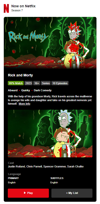 NewsTypicalGame's tweet photo. Dear @netflix, 
Please let me know which version of #rickAndMorty I can watch on my account? 
I need clarification on this email thumbnail. https://t.co/Yjo8n9AnoQ