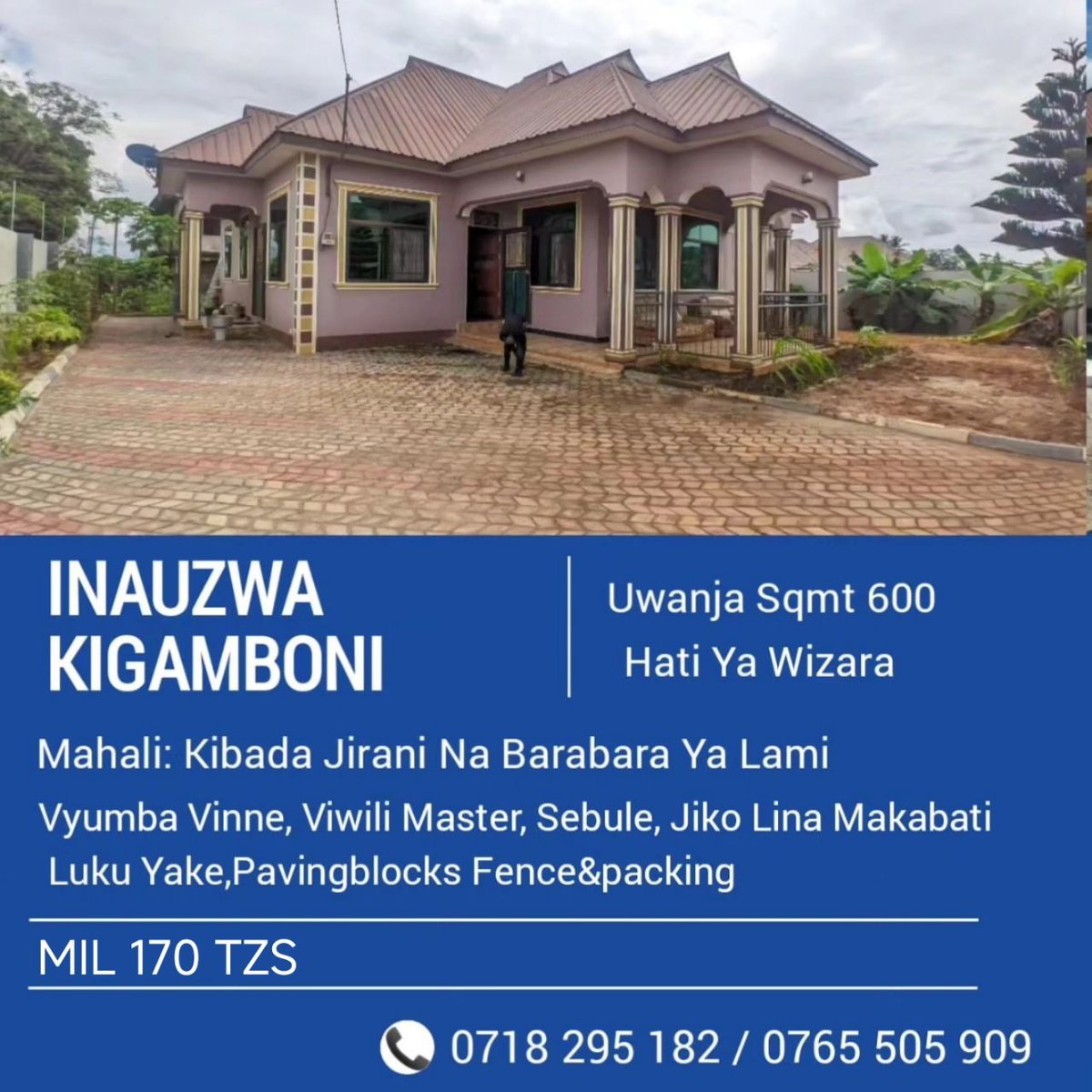 BangoJeupe's tweet photo. 📌DATE 16-10-2023/AD
NYUMBA INAUZWA

🔸LOCATION KIGAMBONI  Kibada  Jirani Na Lami 

🔸DOCUMENT Hati Ya Wizara 

🔸PLOTSIZE SQM 600 

🔸Vyumba vinne vya kulala  viwili kati Yake Ni self contained , sebule, Jiko, Publictoilet 
🔸BEI MILIONI MIA MOJA NA SABINI TZS (170,000,000 TZS ) https://t.co/jBqlfeSkrQ
