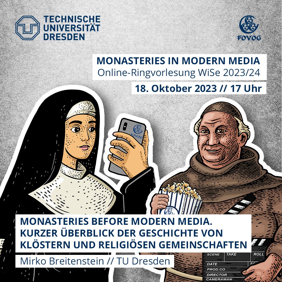 Am 18.10.23 (17 Uhr) hält Mirko Breitenstein einen Vortrag zu „Monasteries before Modern Media. Kurzer Überblick der  Geschichte von Klöstern und religiösen Gemeinschaften“ im Rahmen unserer Ringvorlesung. Programm/Anmeldung: tu-dresden.de/gsw/fovog/proj… #HistMonast #PublicHistory