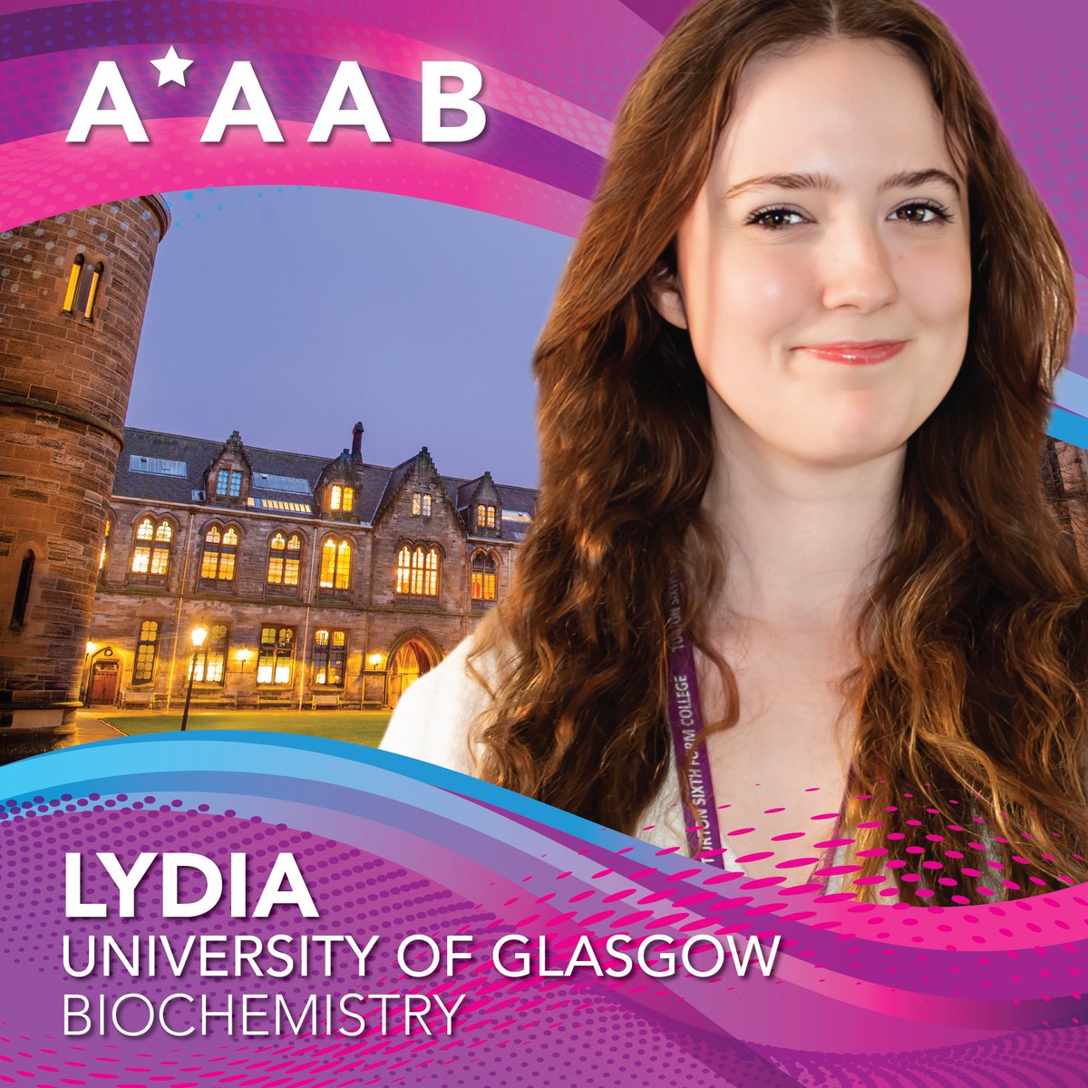 TurtonSixthForm's tweet photo. Turton Sixth Form Celebration 2023:
Congratulations to Lydia on her A-Level results and earning a place @UofGlasgow studying Biochemistry.
Embrace Uni, Work hard and Enjoy!
Our #openevening is on Thursday 19th October, 5pm-7:30pm
#TSFallstars #TSFallstars2023 #TSFcelebration https://t.co/dq0j942IRt