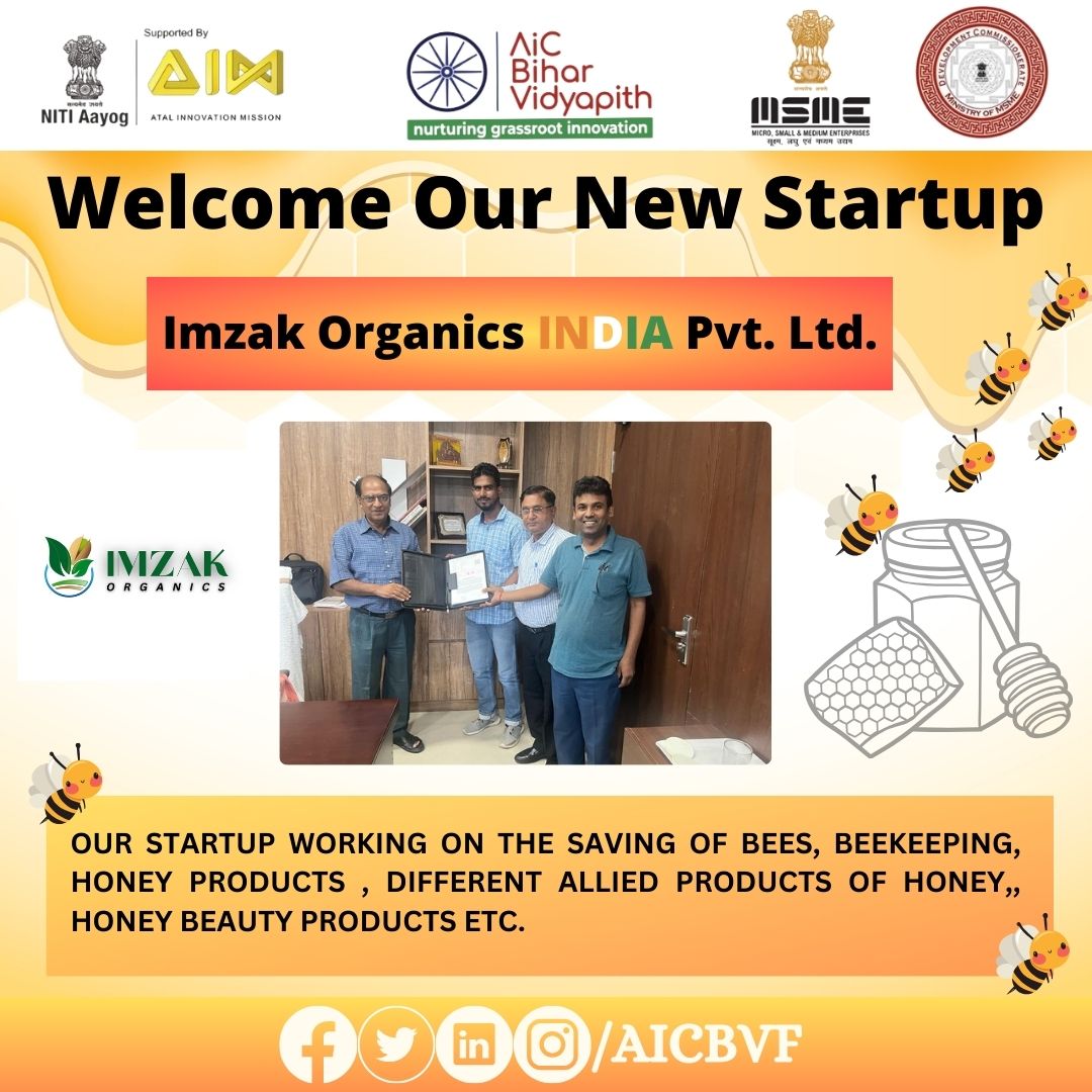 Proud to announce that we have signed MoU with Imzak Organics INDIA Private Limited as a Startup.

Md. Zaki Imam is the Founder of Imzak Organics INDIA Private Limited.

 #honeybee #startup #incubation #incubatee #organic #beeskeeping #honeyproducts  #dst #support
@pskarn