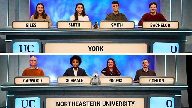 It’s the final match in the #UniversityChallenge first round so we have two brilliant teams left to meet! Good luck to @UniOfYork and @NortheasternLDN tonight at 8.30 on @BBCTwo and @BBCiPlayer. Do let @amolrajan and me know you get on!

#QuizzyMondays
