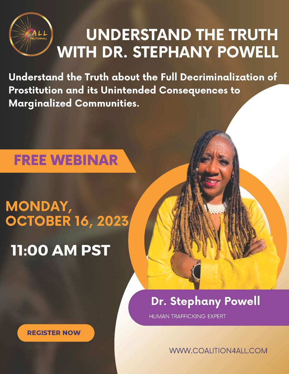Sound the alarm!🚨Today at 11AM PT/2PM ET. Learn from the best @stephany_dr A must-watch to help you understand how the acceptance of legalizing prostitution in CA will affect the entire U.S. #FullDecrim = INCREASED EXPLOITATION #CommunityCreatesChange Learn more. Take action.