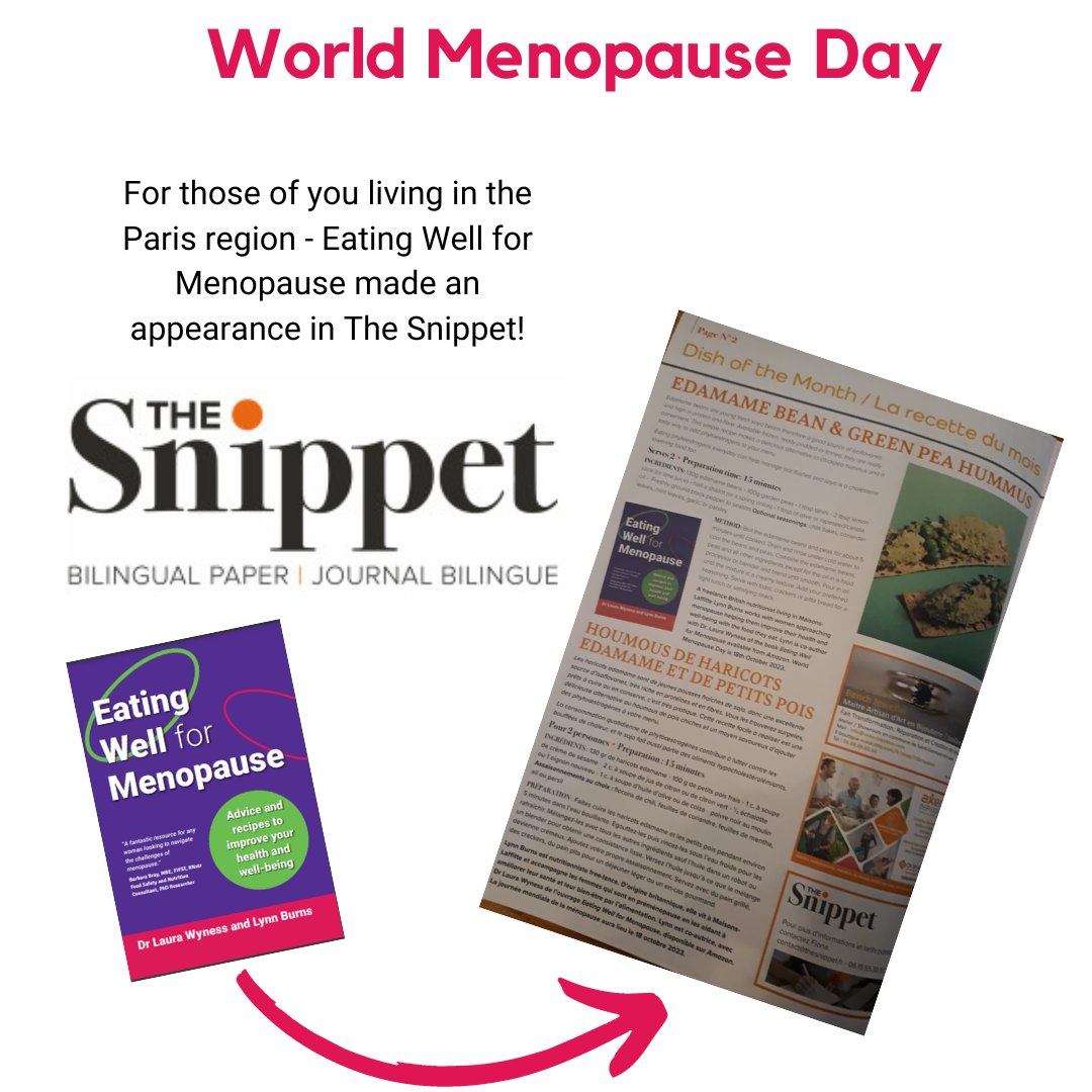 Thank you to The Snippet, a bilingual paper in the Paris region, for including a recipe from Eating Well for Menopause to mark World Menopause Day.

#worldmenopauseday #localbookshops #localnewspapers #recipe