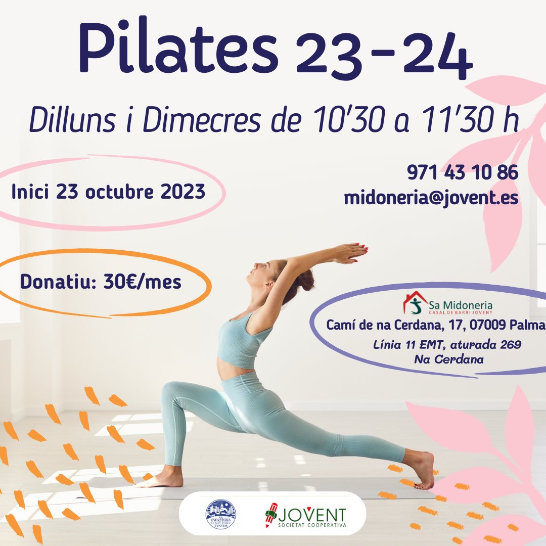 Començan Pilates a sa Midoneria!

Si necessites més informació:
971 43 10 86

#midoneria
#cooperativajovent
#jovent
#coopjovent