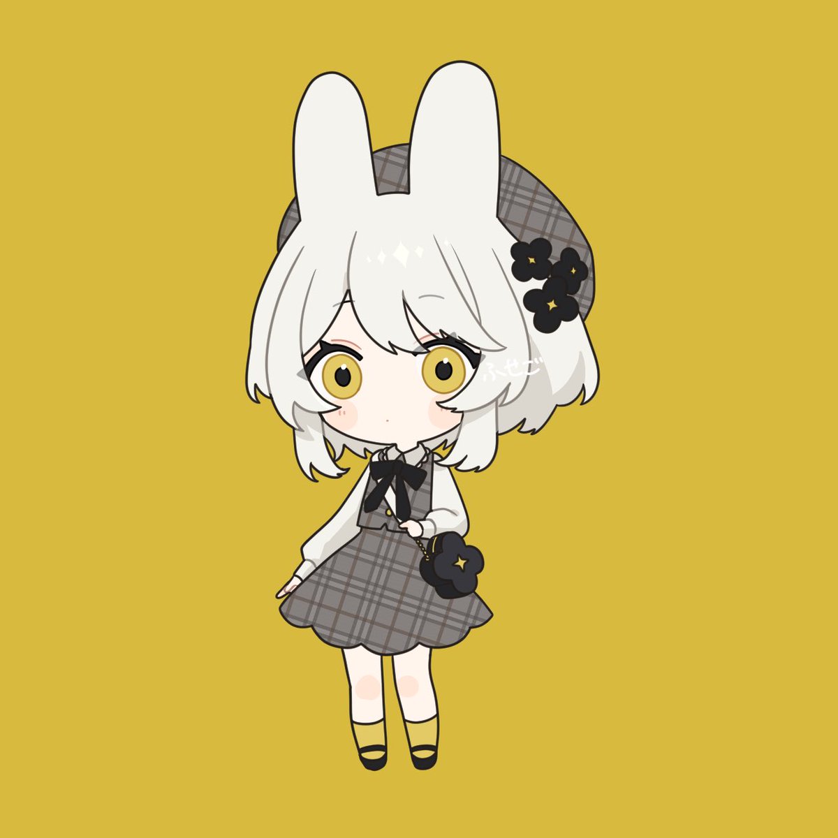 1girl solo animal ears rabbit ears hat white hair yellow eyes  illustration images