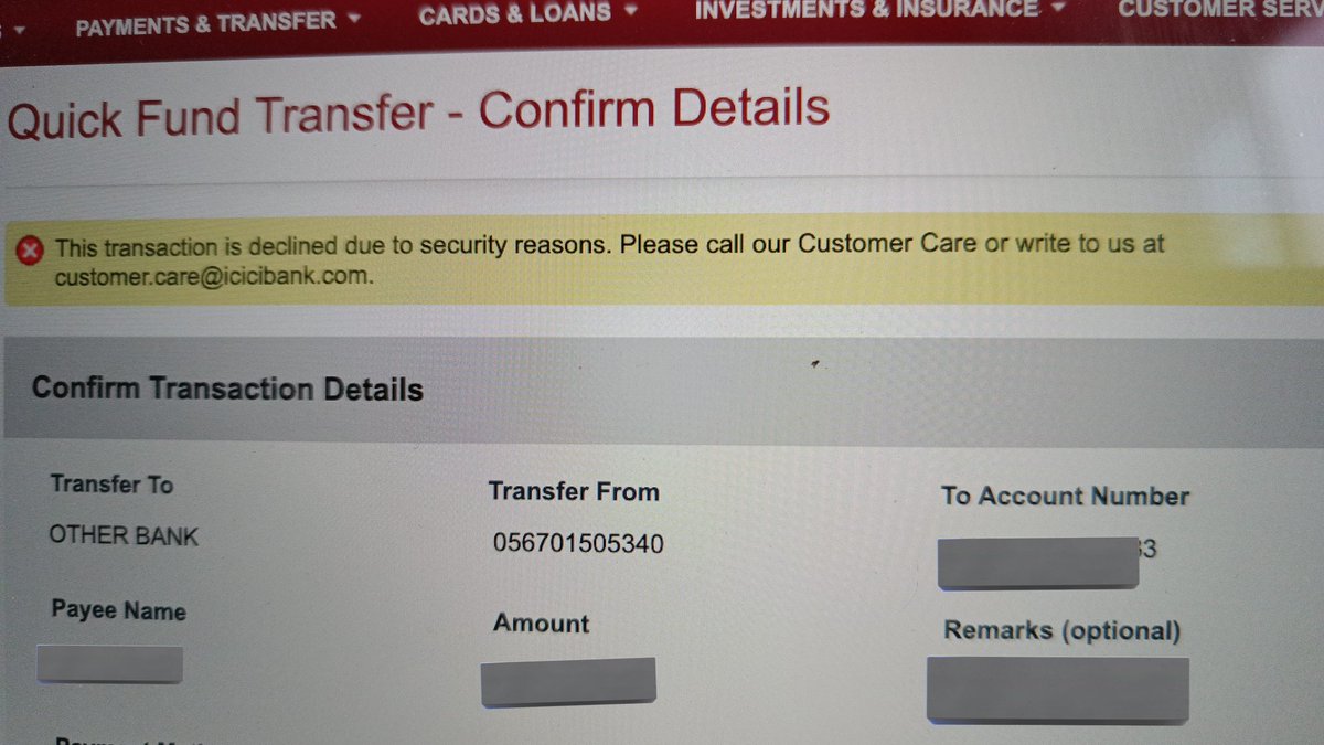 GodsentEvil's tweet photo. Really disappointed with @ICICIBank_Care @ICICIBank #icicibank 

Worst experience. The bank believes in randomly blocking account transactions for no reason.

#customerCare takes hours with practically no resolution or responsibility. 

How to recover financial loss https://t.co/joJp43UZuw