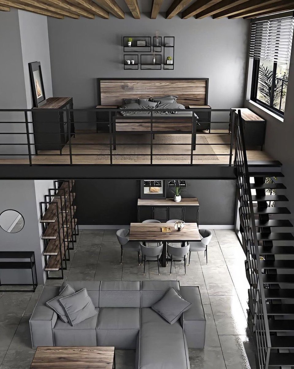 INTERIORPORN1's tweet photo. this loft apartment is a VIBE https://t.co/XFTxEZwotx