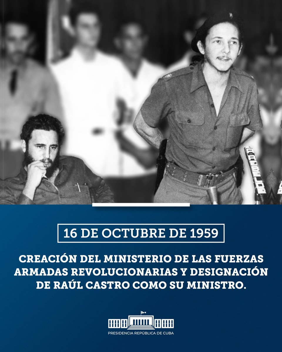 La creación del Ministerio de las Fuerzas Armadas Revolucionarias y la designación del compañero Raúl como su ministro es un importante hecho de la historia revolucionaria de #Cuba. #TenemosMemoria