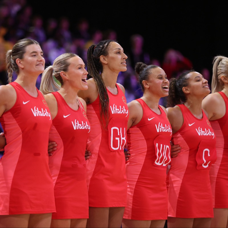 EnglandNetball's tweet photo. 🌹 First NWC final 
𝗪 Victories over the top two nations 
📖 First team other than 🇦🇺 and 🇳🇿 to reach a NWC final since 1995

The Vitality Roses have been shortlisted for Team of the Year at the @thetimes Sportswomen of the Year Awards! 🏆

Place your vote before 25 October 🔔
