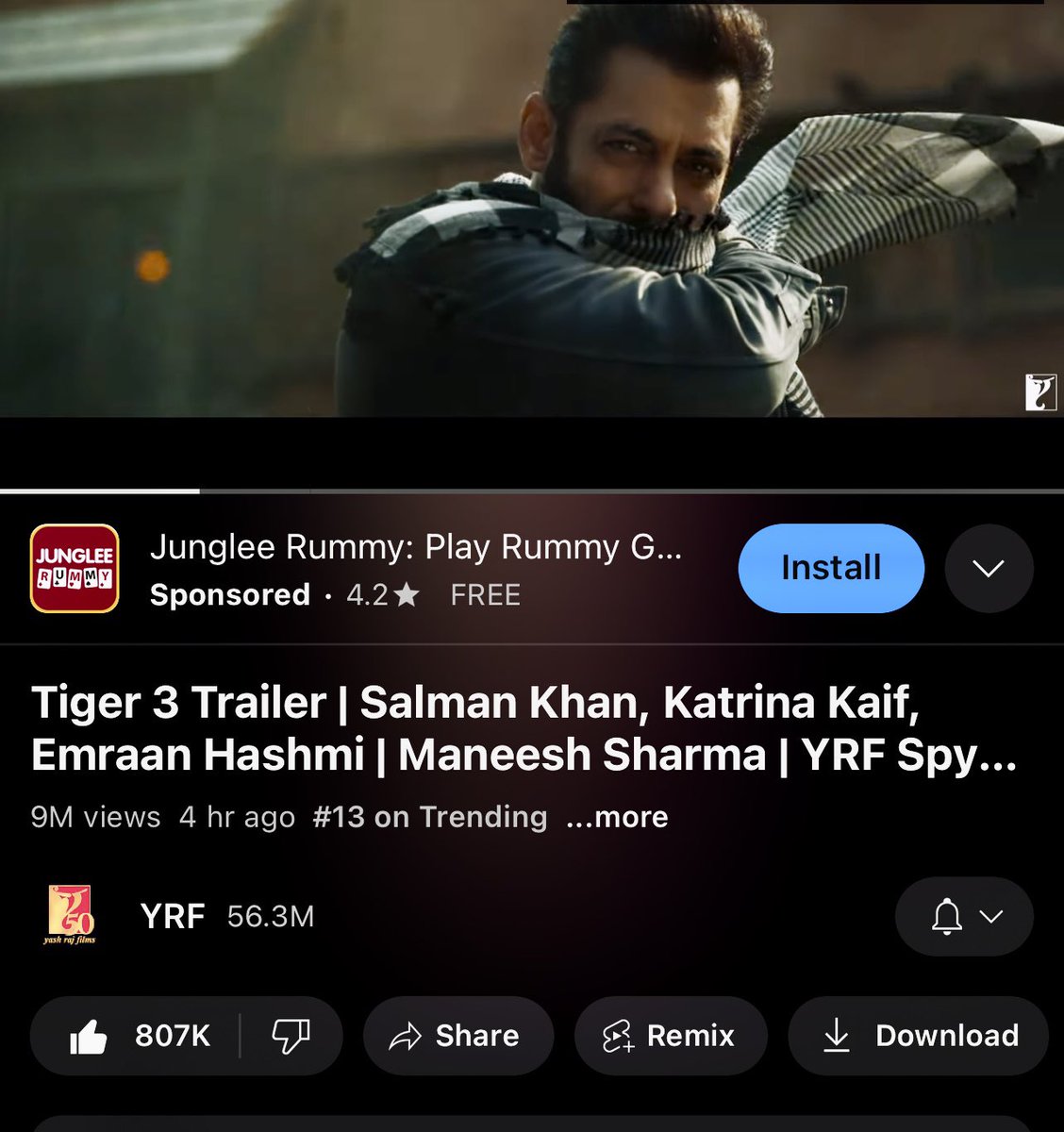 🔥 Madness is unleashed as Salmaniacs storm the internet!

🎉 9M views and 800K organic likes in under 5 hours for #Tiger3Trailer 🐅💥 

@BeingSalmanKhan leads the charge!

#Salmania #BlockbusterAlert #SalmanKhan