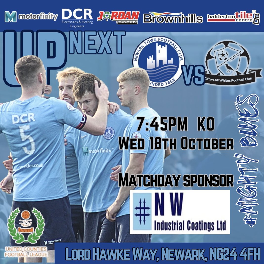 NewarkTownFC's tweet image. Up next… it’s the @utdcos on Wednesday evening as we welcome @cliftonfc1963 to the home of the blues. 
#UpTheTown
#StayLocal