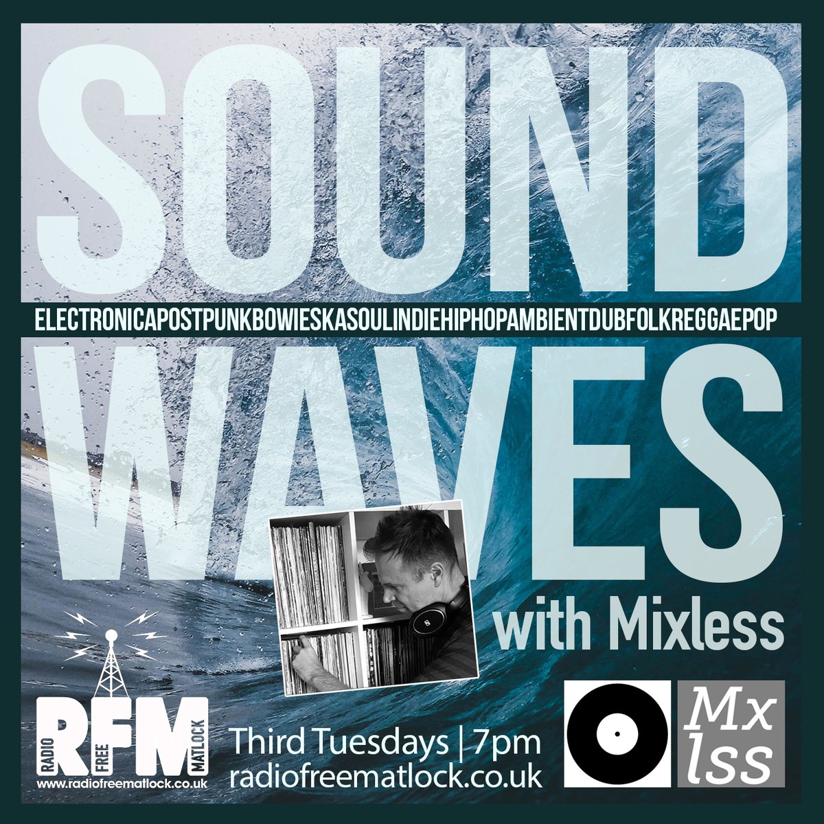 Set your alarm. Starting soon on RFM ⚡️

7pm <a href="/mixless/">Ant ★ Mixless</a> presents 'Sound Waves' 🌊

Hidden gems. Music, old and new, from across the spectrum.  Plus his regular focus on his 'album of month'.

Tune in:
💻 radiofreematlock.co.uk
📱 Radio Garden app
📻 Smart Radio
🗣️ Alexa