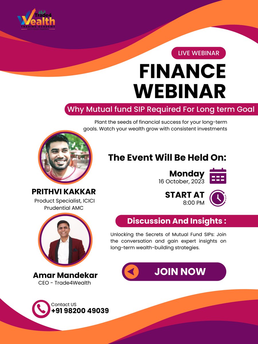 Trade4wealth9's tweet photo. Amar Mandekar is inviting you to a scheduled Zoom meeting.

Topic: Why Mutual fund SIP Required For Long term Goal 

Time: Oct 16, 2023 08:00 PM India

Join Zoom Meeting
https://t.co/gzesL8APjJ

Meeting ID: 476 734 7013
Passcode: 269788

Trade4wealth Trading Academy

#mutualfunds https://t.co/VBOui4pKa1