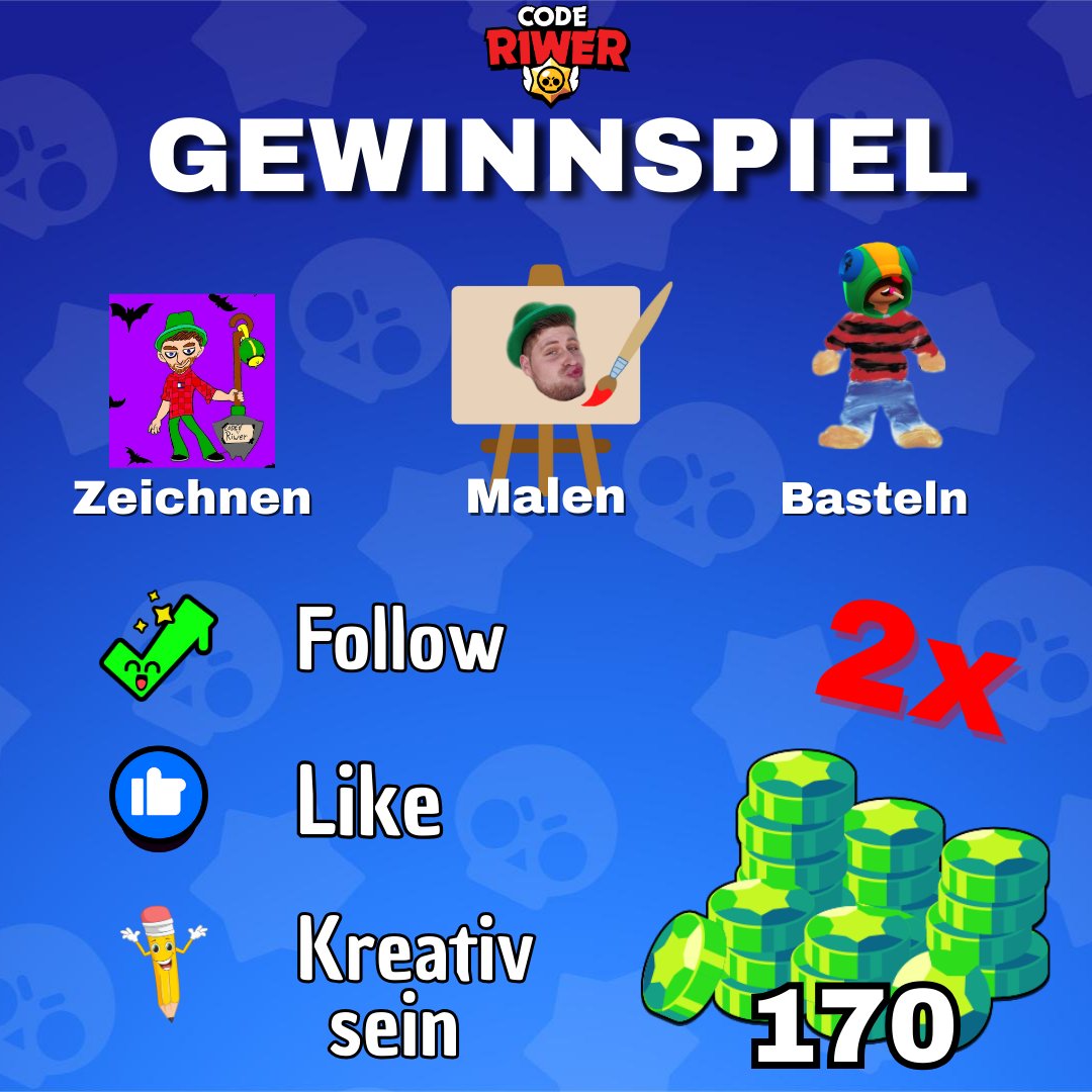 Riwer16's tweet photo. 2x 170 Gems Gewinnspiel 🎁

✅ Follow
❤️ Like
♻️ Retweet
🎨 Kreativ sein

📌 Schickt mir eure Kunstwerke bis zum 17.10 um 16 Uhr über Social Media

🎨Thema : Etwas mit mir (Riwer) + Brawl Stars

✨ Nutze den Hashtag #Riwerart

#ShootingStarrDrops #Brawlstars https://t.co/JfCKeNxuiB