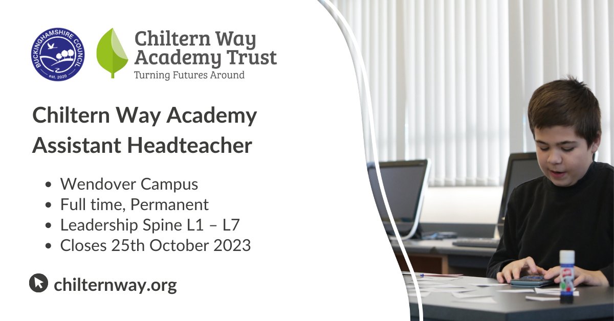 Chiltern Way Academy are on a mission to turn around the futures of their young people and is looking for exceptional individuals to help them. This is an opportunity to be part of a fantastic school. Apply now: ow.ly/UTCh50PX48K 

#AssistantHead #Leadership #JobsinSchools