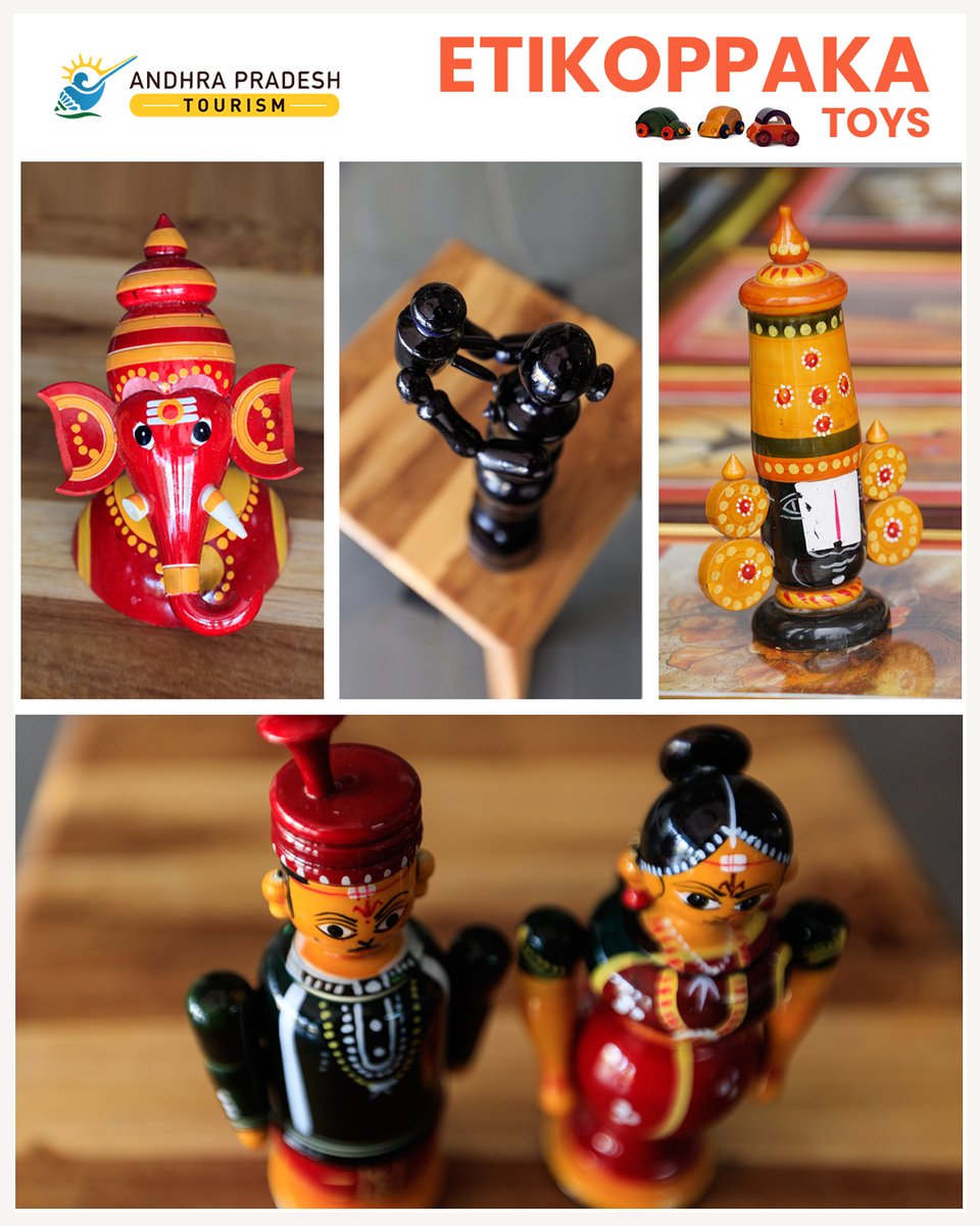 Tourism_AP's tweet photo. Discover the vibrant world of Etikoppaka toys in Visakhapatnam!  These handcrafted treasures are a testament to the rich cultural heritage of AP. Using traditional techniques, skilled artisans bring life to these eco-friendly wooden wonders. @GVMC_VISAKHA @MinOfCultureGoI https://t.co/CkDFZQxJS6