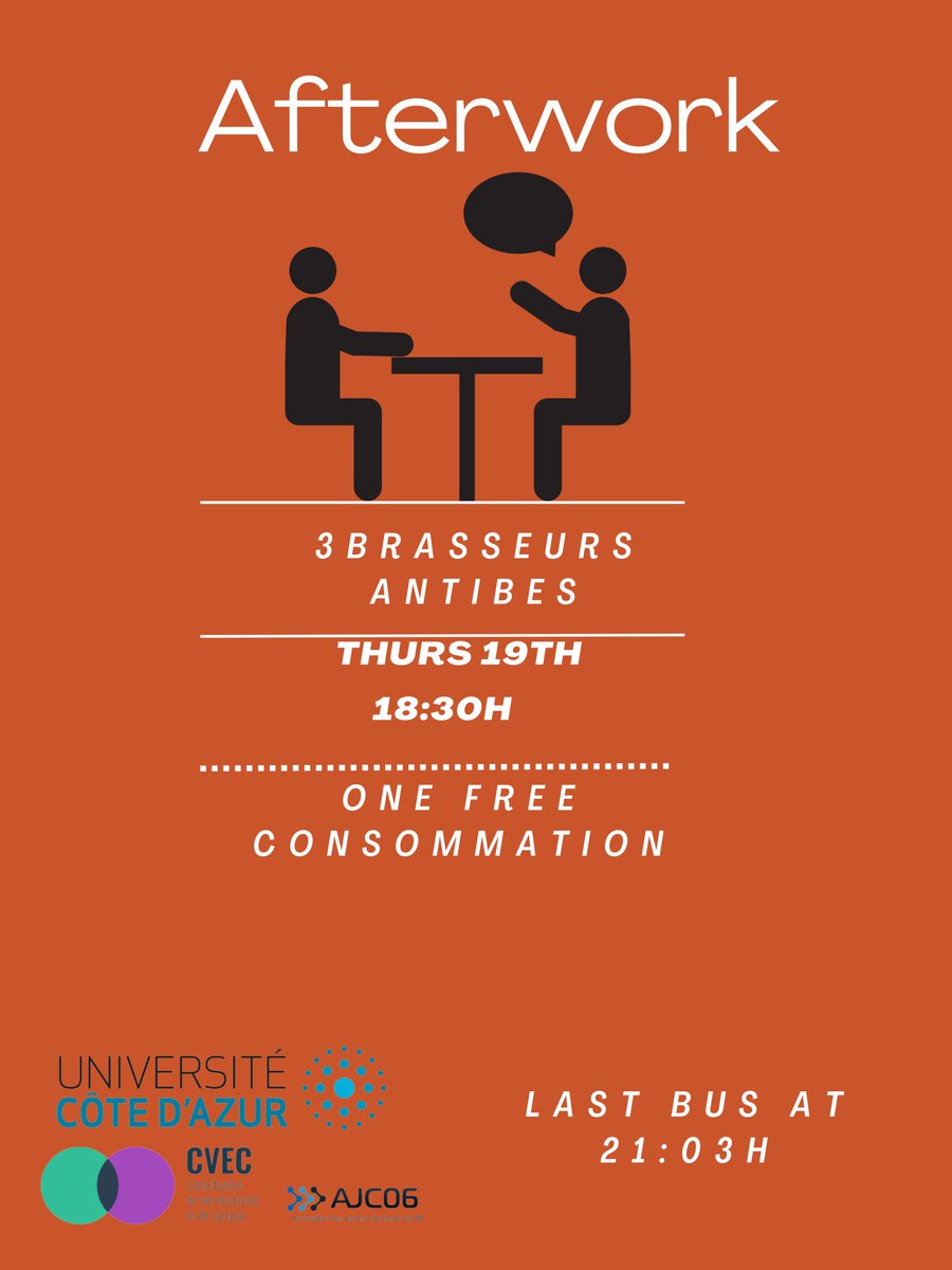 Nous vous invitons à un afterwork pour rencontrer les nouveaux doctorants. Il aura lieu le 19 octobre à 18h30 au 3 Brasseurs Antibes.
Pour obtenir une boisson gratuite, veuillez vous inscrire à l'adresse suivante : docs.google.com/forms/d/e/1FAI…
