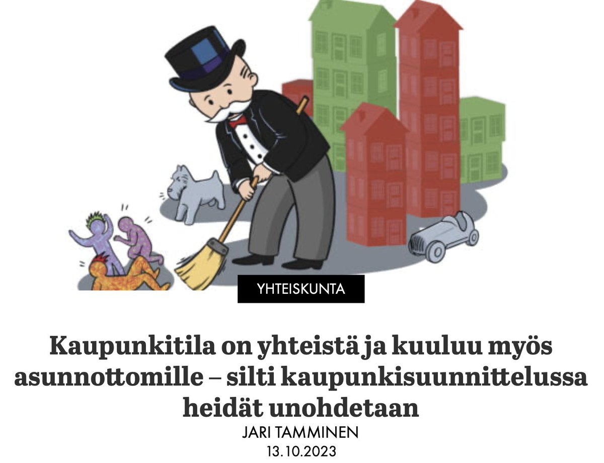 “Mitä teet, kun kusihätä iskee?"

Tänään vietetään Asunnottomien yötä. Päivän lukuvinkiksi suosittelemme tätä artikkelia, joka paneutuu kaupunkisuunnitteluun asunnottomuuden näkökulmasta. <a href="/Asunnottomienyo/">Asunnottomien yö</a> @VVA_yhdistys #asunnottomienyö #asunnottomuus voima.fi/artikkeli/2023…