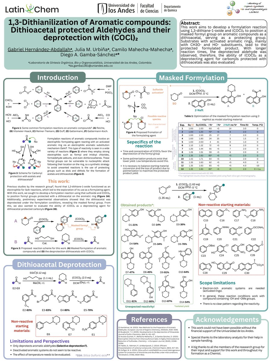 Gabriel Hernández Abdallah (@ghabdallah1221) on Twitter photo Hello everyone, here is my poster for the
<a href="/LatinXChem/">LatinXChem</a> virtual conference. This is the project im currently working at the <a href="/GroupGamba/">Gamba Group (LSOBOC)</a>.
Please take a look! I am happy to answer any questions😄.
#Org025 #LatinXChem23 #LatinXChemOrg #Sulfur
<a href="/EurJOC/">EurJOC</a> <a href="/OrgBiomolChem/">OBC</a> <a href="/CienciasUAndes/">CienciasUniandes</a> Hello everyone, here is my poster for the
<a href="/LatinXChem/">LatinXChem</a> virtual conference. This is the project im currently working at the <a href="/GroupGamba/">Gamba Group (LSOBOC)</a>.
Please take a look! I am happy to answer any questions😄.
#Org025 #LatinXChem23 #LatinXChemOrg #Sulfur
<a href="/EurJOC/">EurJOC</a> <a href="/OrgBiomolChem/">OBC</a> <a href="/CienciasUAndes/">CienciasUniandes</a>