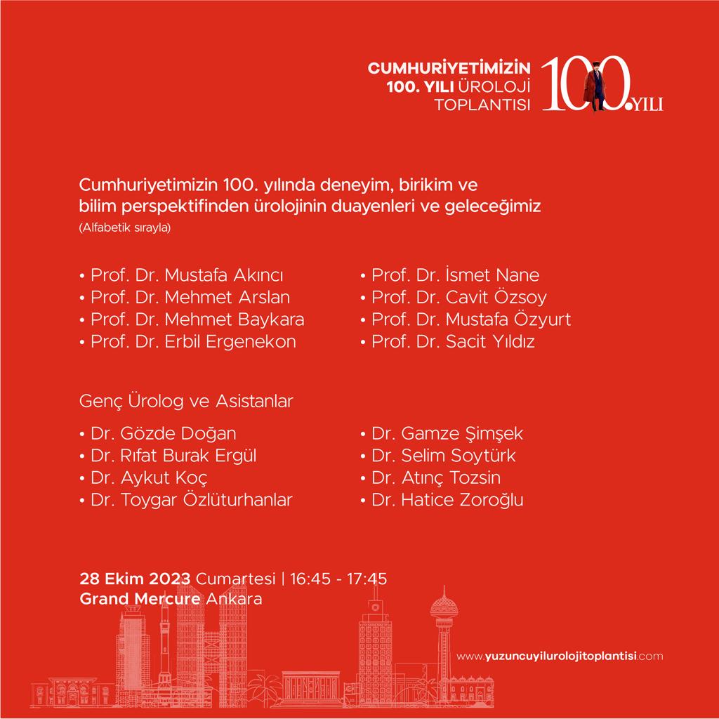 Cumhuriyetimizin 100. Yılında Deneyim, Birikim ve Bilim Perspektifinden Ürolojinin Duayenleri ve Geleceğimiz

28 Ekim Cumartesi
Saat: 15.45

#TR100UroAnkara