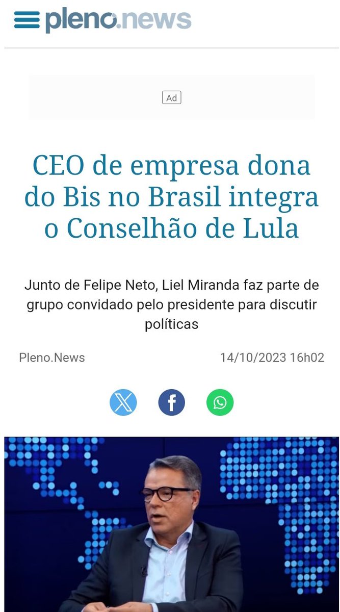 AlzheimerDoZap's tweet photo. 🚨 ALZHEIMER NEWS 🚨

CEO da @BisOficial no Brasil, que patrocina influenciador, integra grupo de Conselho do Governo Lula ao qual @felipeneto também faz parte.
Coincidência?
#BisNucaMais https://t.co/n4X5tAow2X
