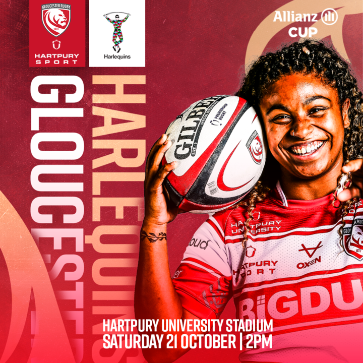 NEXT UP! 🍒🎪

🗓️ 21 October
⏰ 2pm KO
🆚 <a href="/harlequinswomen/">Harlequins Women 🃏</a>

We are back at home this weekend for Round 3 of the Allianz Cup against Harlequins!

Link to tickets: bit.ly/GHtickets

#GlosHartpury #AllianzCup