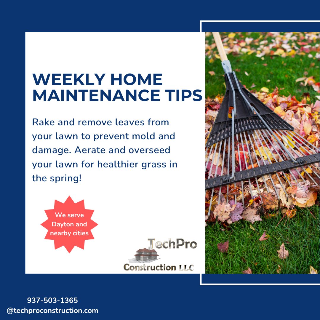 MONDAY REMINDER 😀 
Keep your home in top shape by removing old leaves!

#construction #contracting #homemaintenance #homeowner #homechecklist #checklist #renovations #drywall #techpro