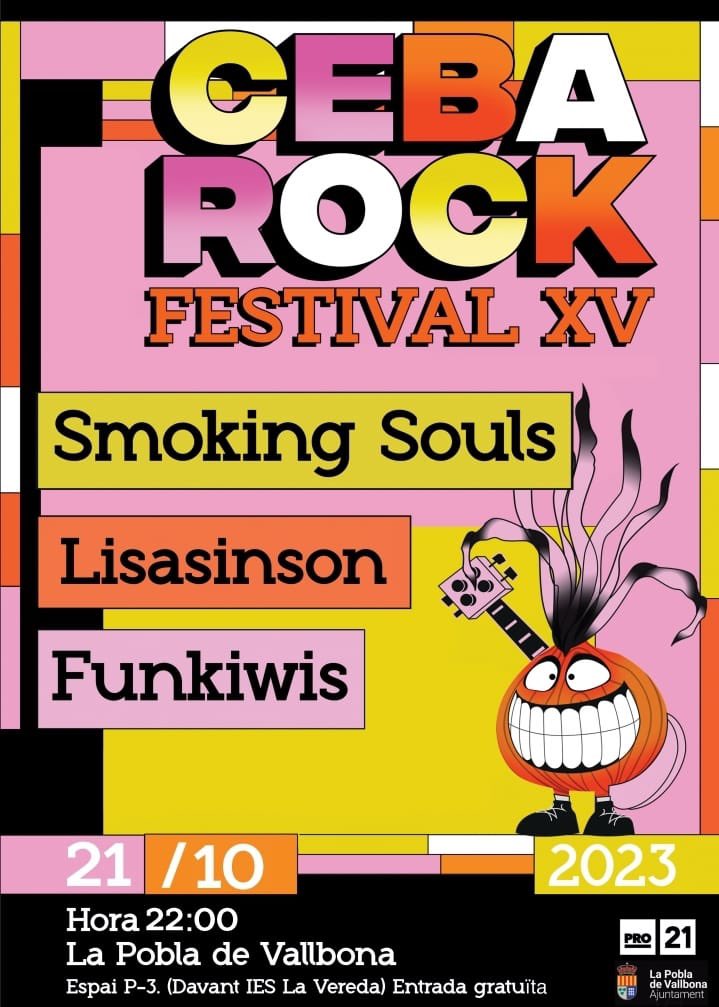 Pro21cultural (@pro21cultural) on Twitter photo La XV edició del Ceba Rock arriba! <a href="/Smoking_Souls/">Smoking Souls</a> <a href="/Lisasinsonm/">Lisasinson</a> i els <a href="/Funkiwis/">Funkiwis</a> protagonitzaran la nit del 21 d’octubre a la Pobla de Vallbona!
🎫 Entrada gratuïta!
T’hi animes? La XV edició del Ceba Rock arriba! <a href="/Smoking_Souls/">Smoking Souls</a> <a href="/Lisasinsonm/">Lisasinson</a> i els <a href="/Funkiwis/">Funkiwis</a> protagonitzaran la nit del 21 d’octubre a la Pobla de Vallbona!
🎫 Entrada gratuïta!
T’hi animes?