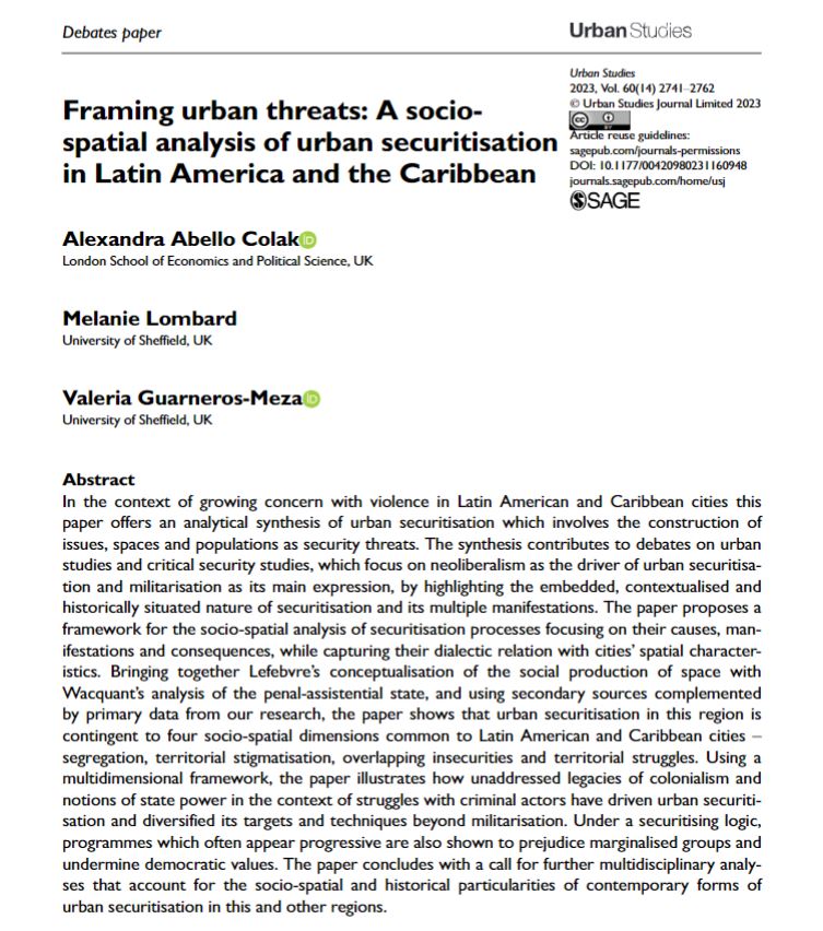 USJ_online's tweet photo. 'Framing urban threats: A socio-spatial analysis of #UrbanSecuritisation in Latin America and the Caribbean' #DebatesPaper by @AbelloColak, Melanie Lombard and Valeria Guarneros-Meza
https://t.co/Ms0jBl5e7L
#OpenAccess https://t.co/tziRD7mQaW