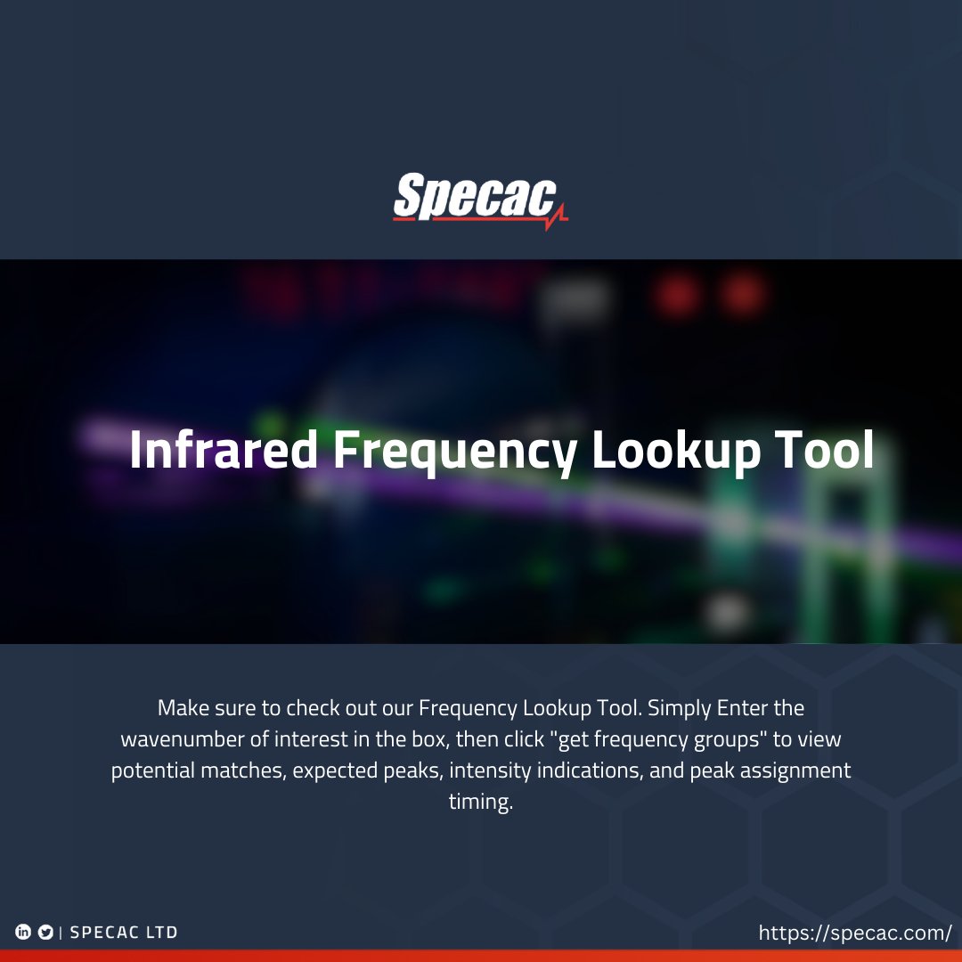 Specac's tweet image. 🔍 Seeking the Infrared Frequencies? Look No Further! 🔍

Discover Specac's Infrared Frequency Lookup Tool, your go-to resource for precise infrared spectroscopy data. This tool will help improve your workflow 

Access it here: bit.ly/3LPmscK 
#specac #spectroscopy
