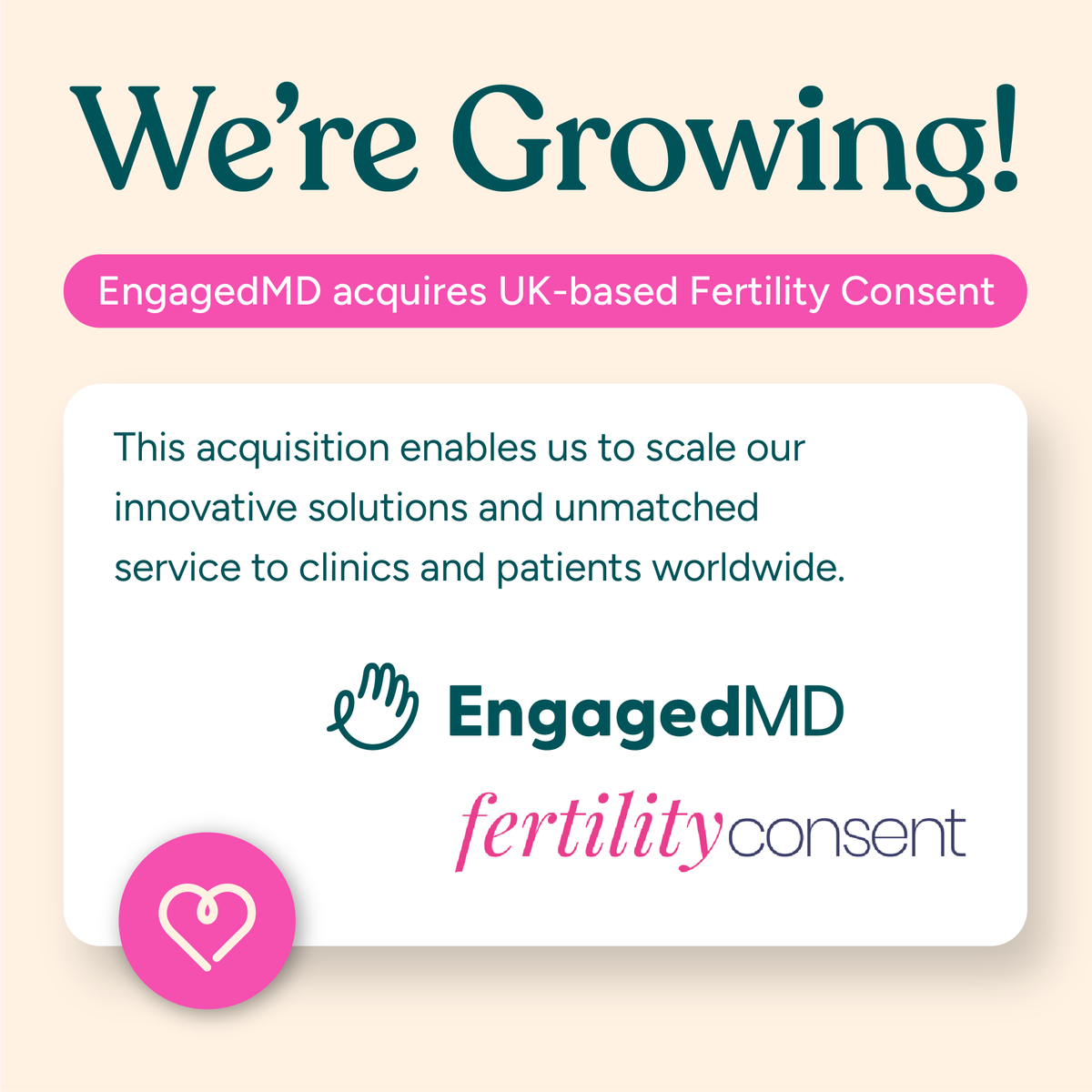 The EngagedMD team is thrilled to announce the acquisition of MD Consents, the parent company of Fertility Consent. For full details on the acquisition visit hubs.ly/Q025wwqt0

#EngagedMD #MDConsents #FertilityConsent #FertilityJourney