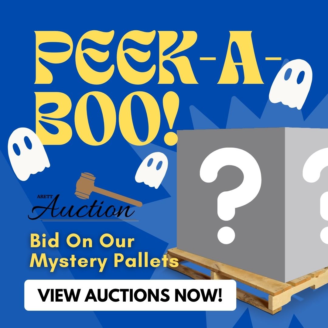 PEEK-A-BOO! 👻 We have mystery pallets up for auction each week. Wonder what's inside? Bid now to find out! Happy Bidding!

Bid Now: arettopenhouse.com/auctions/ 

#ArettAuction #ArettSales #B2B #HappyBidding #PeekABoo #MysteryPallets #BidNow
