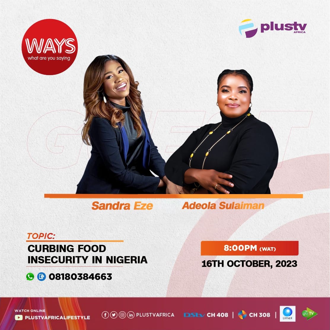 WAYSSHOWAFRICA1's tweet photo. Tonight we discuss on curbing food insecurity in Nigeria. Catch us live on @plustvafrica Dstv ch408 startimes ch 308, let’s hear what you have to say. YouTube/Plustvafrica #waysshow #nigeria #foodsecurity https://t.co/e7wSuS9rma