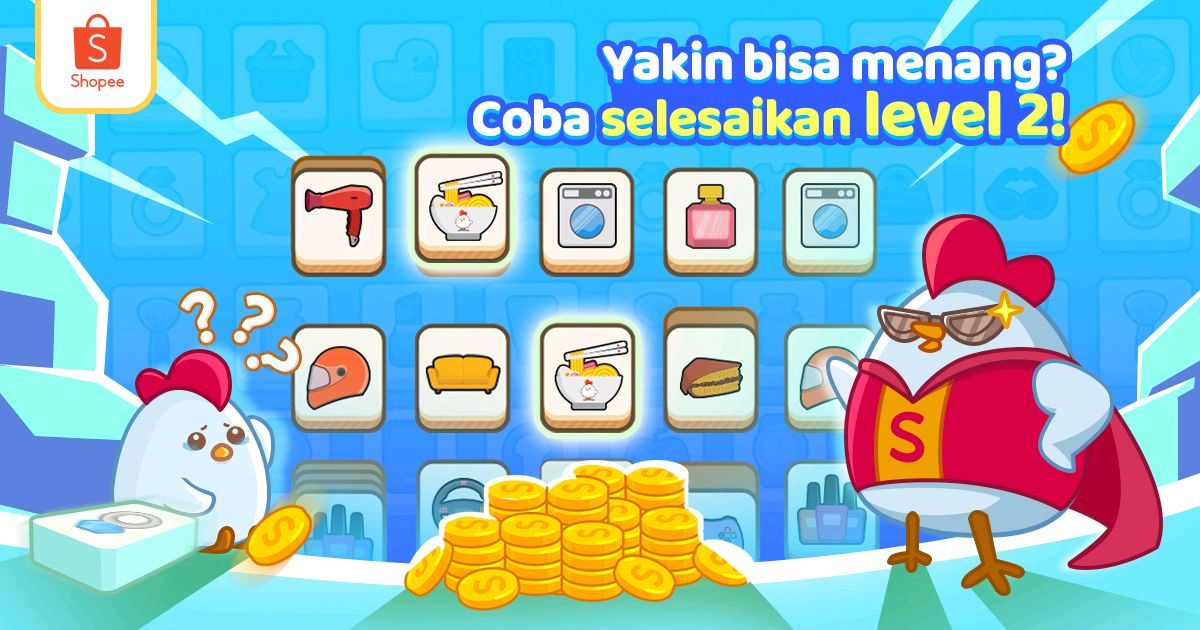 Yakin bisa menang? Yuk coba selesaikan Lv. 2 & dapatkan hadiah koinnya tanpa diundi! #ShopeeCocoki shp.ee/ndwq695rhme