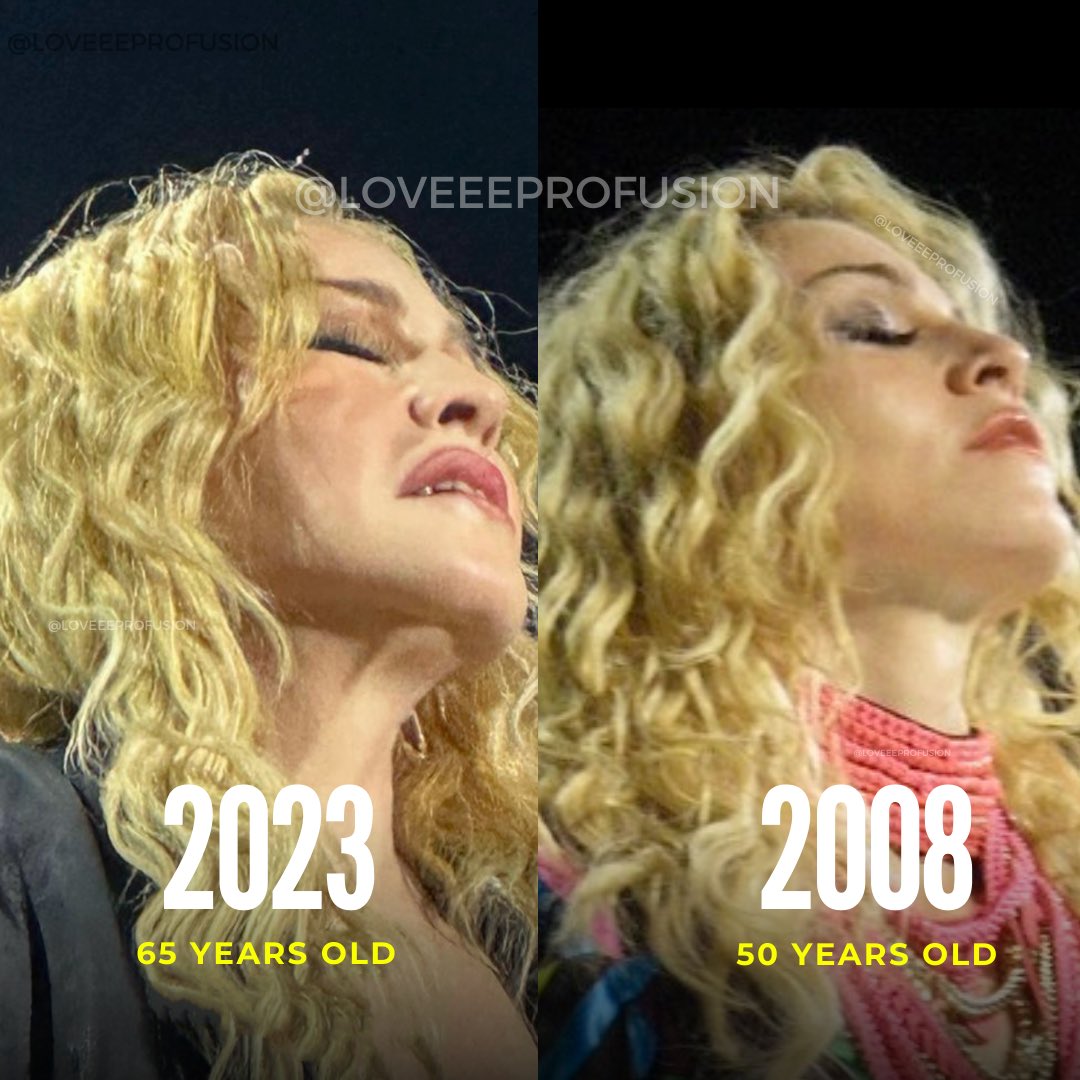 so you really want to tell me that these madonna pictures are 15 years apart? WOW JUST WOW #Madonna #TheCelebrationTour #StickyandSweet