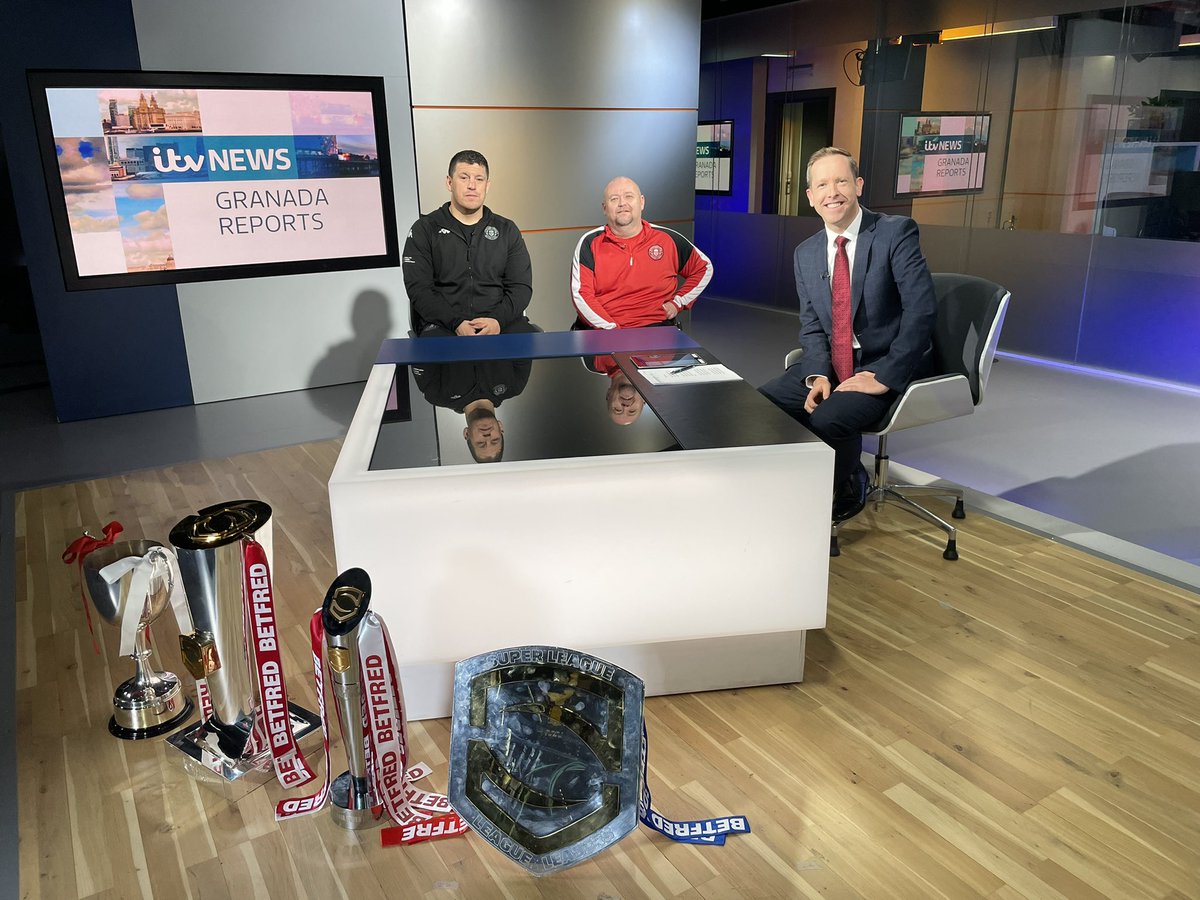 Silverware in the house! @WiganWarriorsRL are with us in the studio. @GranadaReports at 6pm
